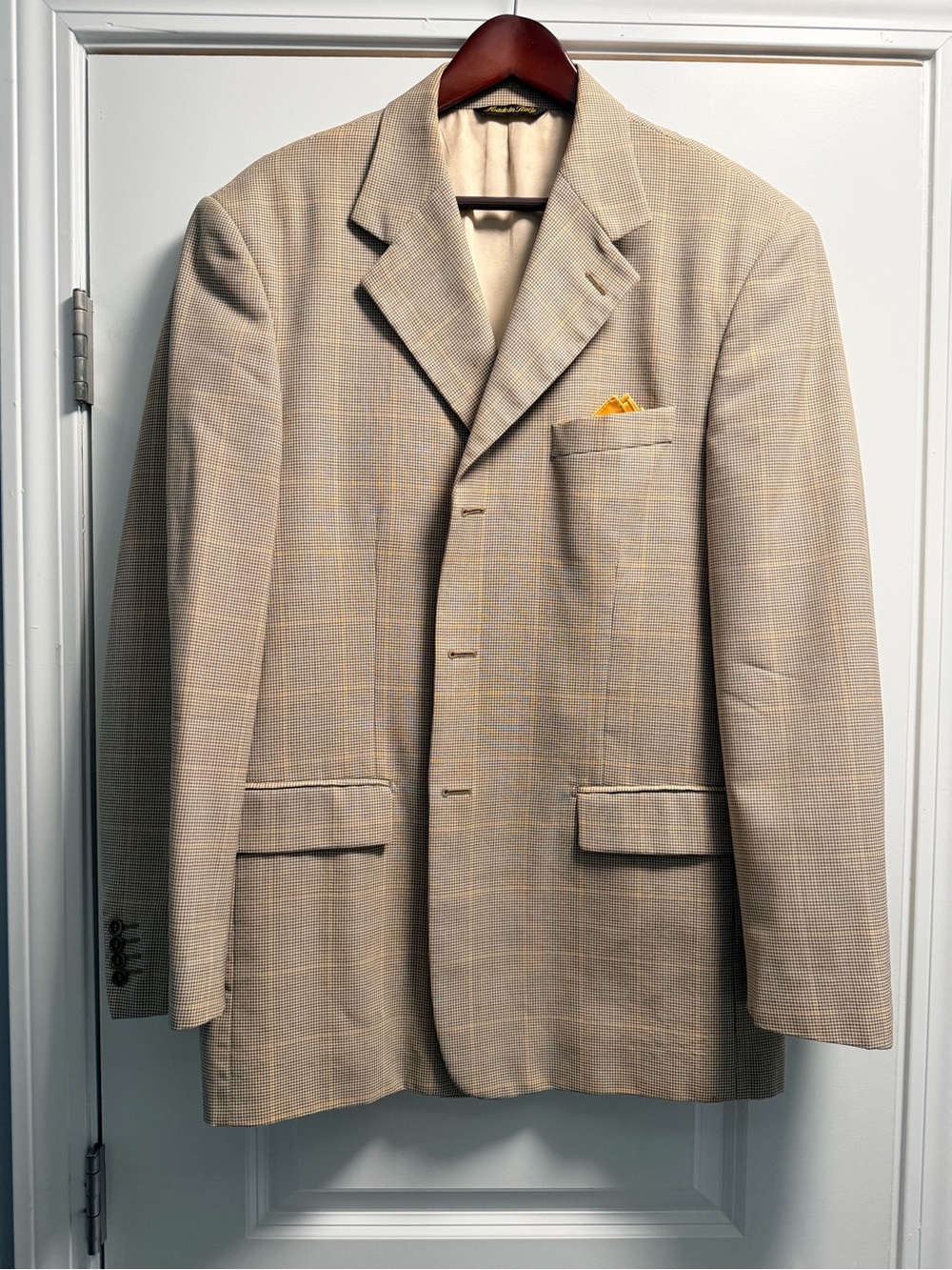 Linea by Louis Dell'Ollio Beige Windowpane Sport Coat with Yellow Accents